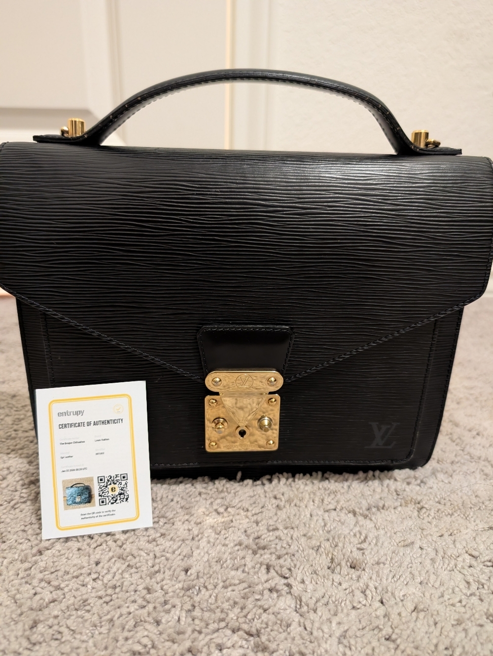 Authentic Louis Vuitton Black Epi Leather Top Handle Bag